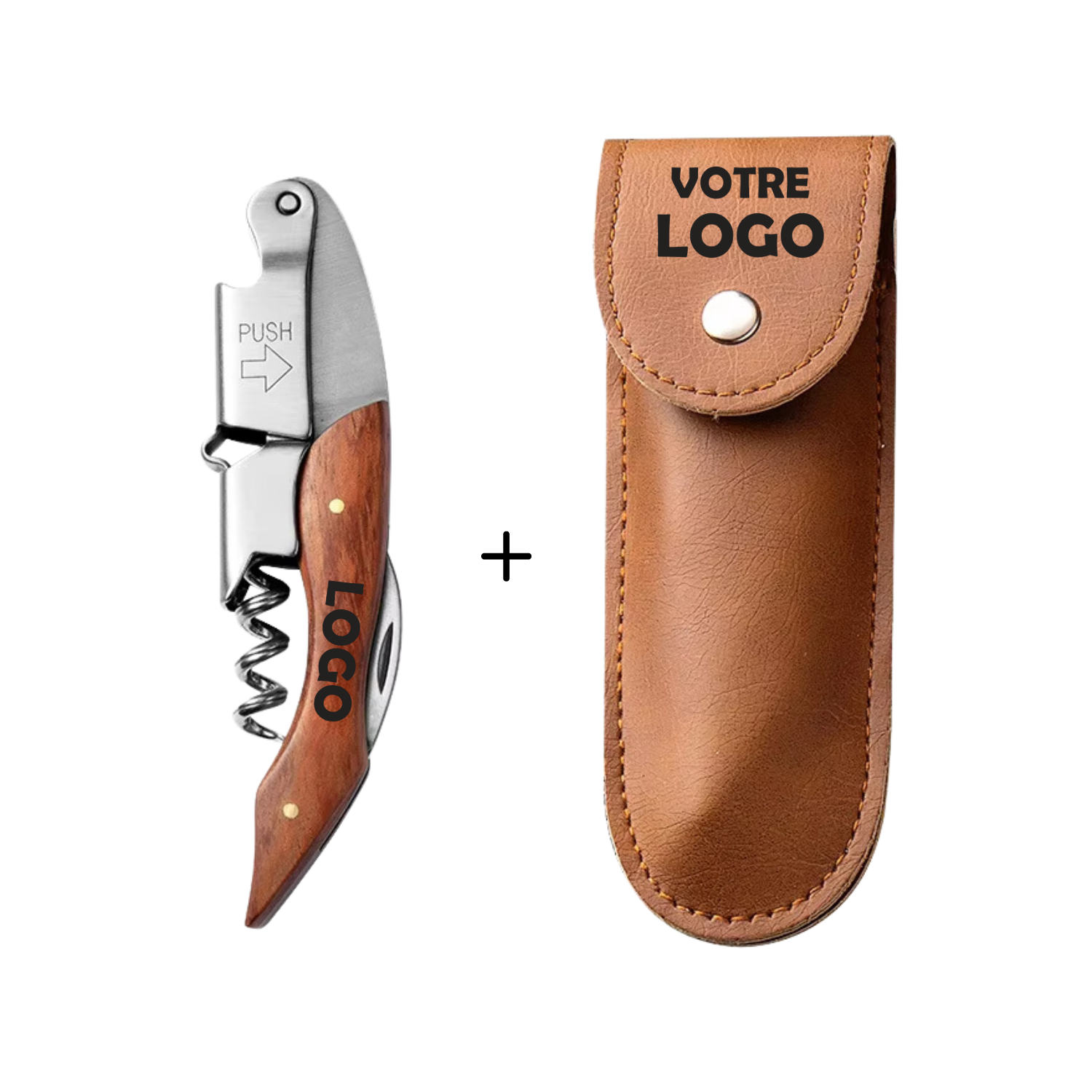 Tire-bouchon bois + étui personnalisé