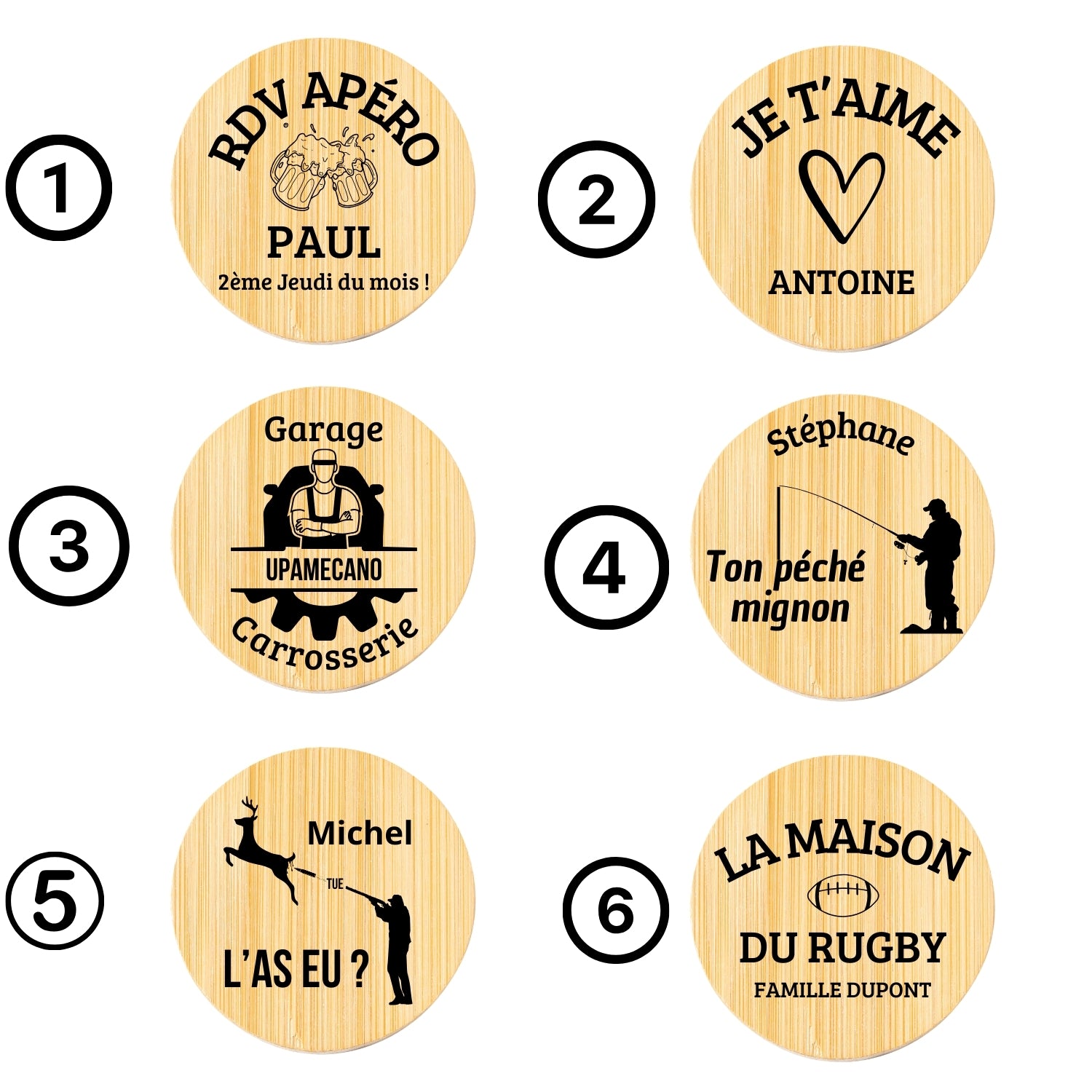 Lot De 5 Décapsuleurs Magnétiques En Bambou - Diamètre 6cm - Aimant Frigo - Ouvre-Bouteille Design Bois